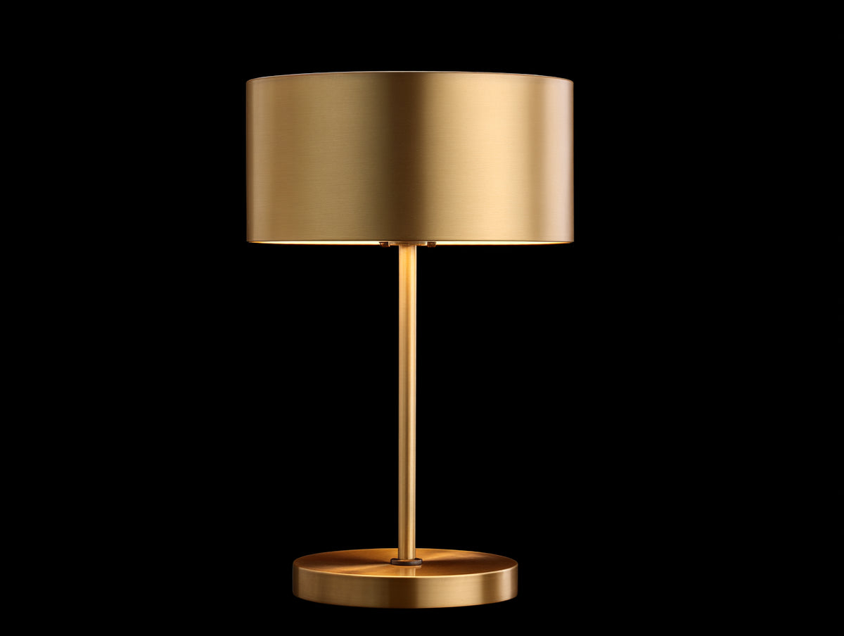 Lampe De Bureau en métal 30×30×46 cm - or satiné avec abat-jour cylindrique assorti pour chambre à coucher