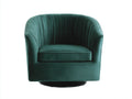 Fauteuil pivotant 88×84×80 cm - velours vert foncé et socle noir - dossier cannelé pour salon