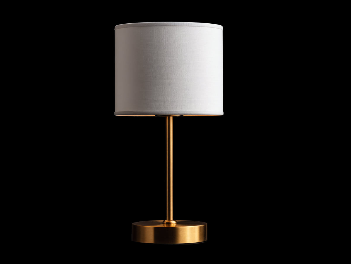 Lampe De Bureau en métal et tissu 28×28×48 cm - or blanc avec abat-jour cylindrique pour chambre à coucher