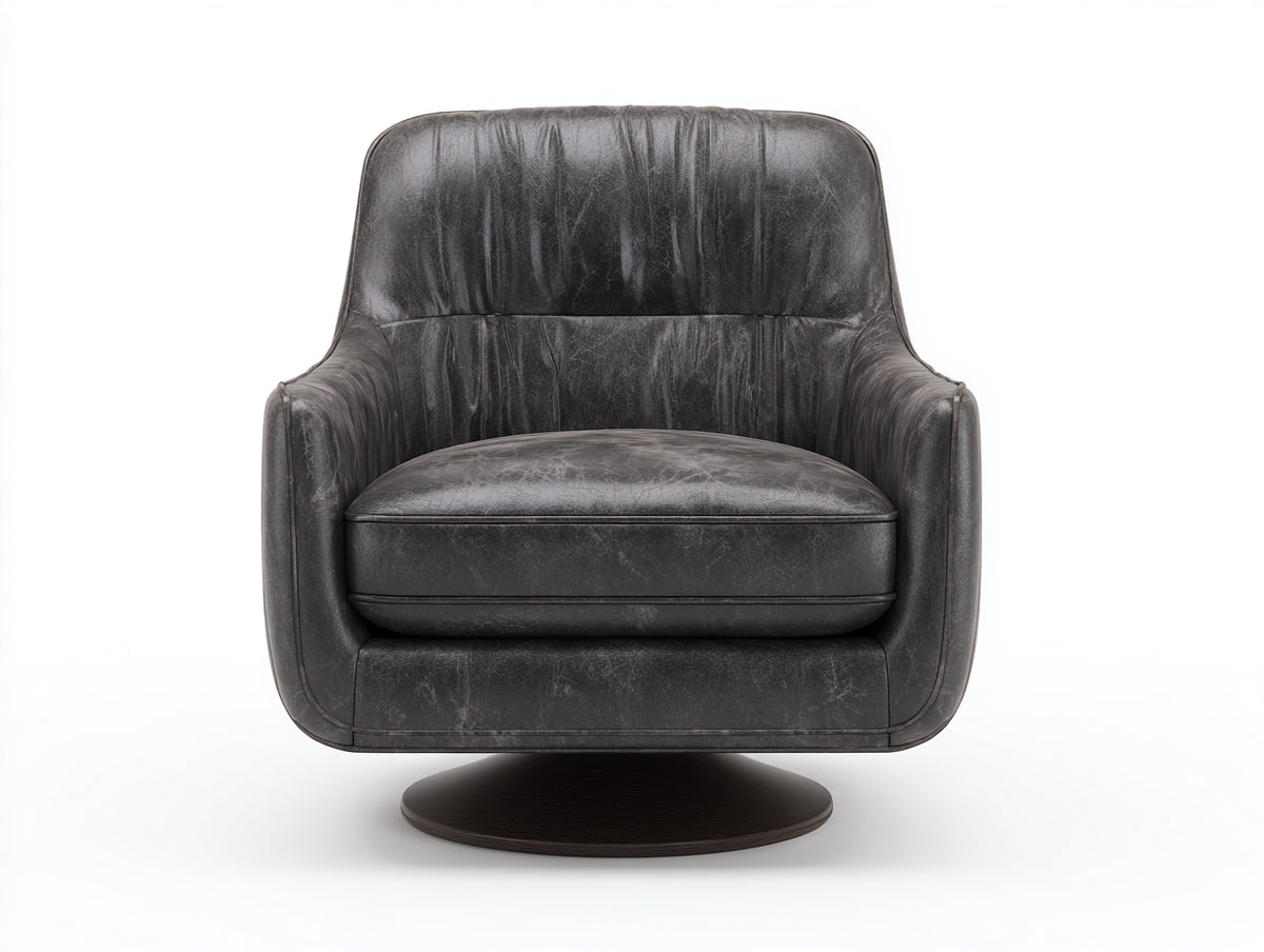Fauteuil rembourré 88×84×82 cm - gris anthracite avec revêtement effet cuir et base ronde foncée pour salon