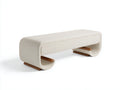 Tabouret long 140×45×48 cm - tissu crème et bois brun - côtés enroulés avec rangement pour chambre à coucher