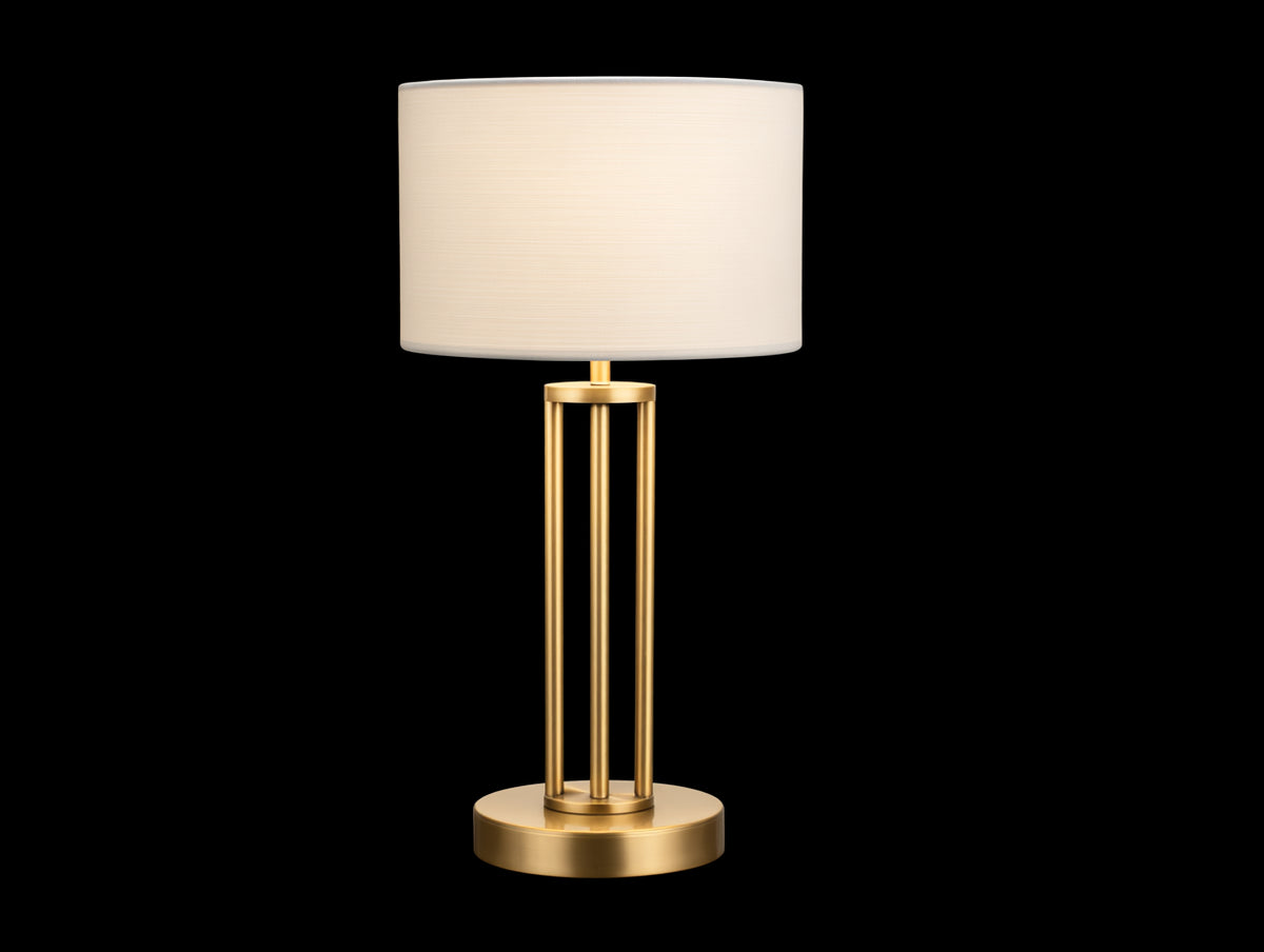 Lampe de bureau 34×34×65 cm - métal doré et abat-jour blanc - structure verticale pour chambre à coucher