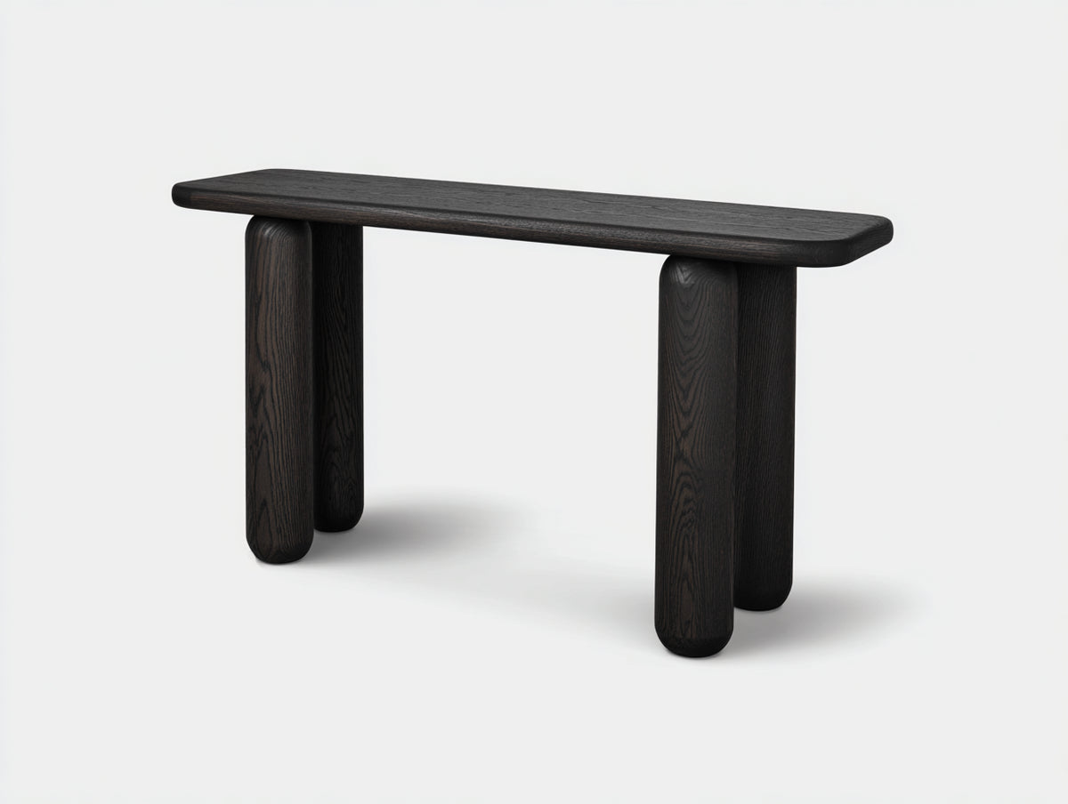 Console 150×36×80 cm - chêne brun noir - plateau allongé et pieds ovales pour chambre à coucher