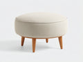 Tabouret rond rembourré en tissu 78×78×45 cm - écru avec pieds en bois naturel et style doux pour chambre à coucher