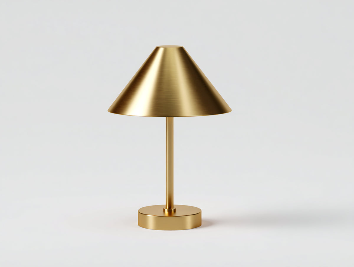 Lampe de bureau 38×38×58 cm - métal laiton doré - abat-jour conique et socle rond pour chambre à coucher