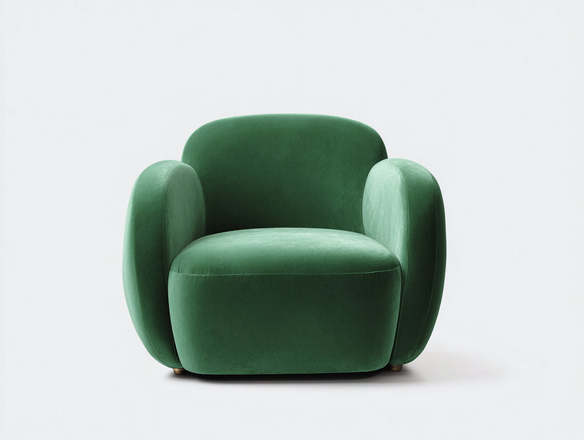 Fauteuil en velours 88×82×86 cm - vert profond et doré - accoudoirs hauts et pieds courts pour salon