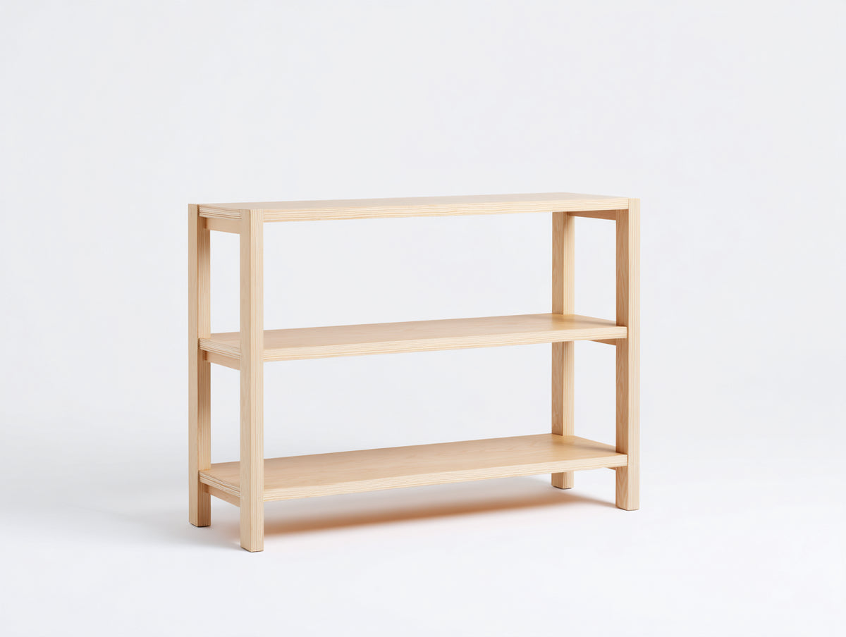 Console compacte en bois 120×32×80 cm - chêne naturel avec trois étagères ouvertes pour chambre à coucher