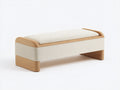Tabouret banquette en tissu 140×48×46 cm - écru et bois naturel avec assise rembourrée pour chambre à coucher