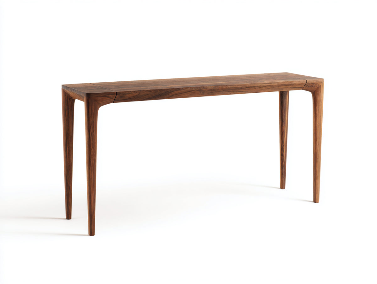 Console en noyer massif 160×38×78 cm - brun noyer avec quatre pieds effilés et angles adoucis pour chambre à coucher
