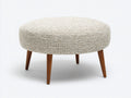 Tabouret rond rembourré 72×72×45 cm - tissu écru et brun foncé - pieds inclinés rétro pour chambre à coucher