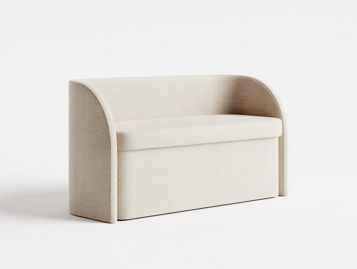 Tabouret banquette en tissu 130×52×67 cm - beige clair avec assise rembourrée et dossier courbé pour chambre à coucher