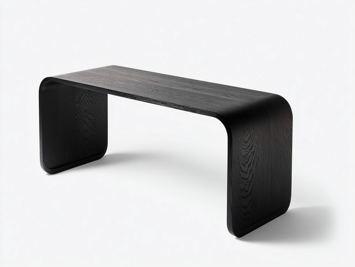 Console en bois finition chêne noir 150×40×76 cm - noir avec côtés courbés et silhouette continue pour chambre à coucher