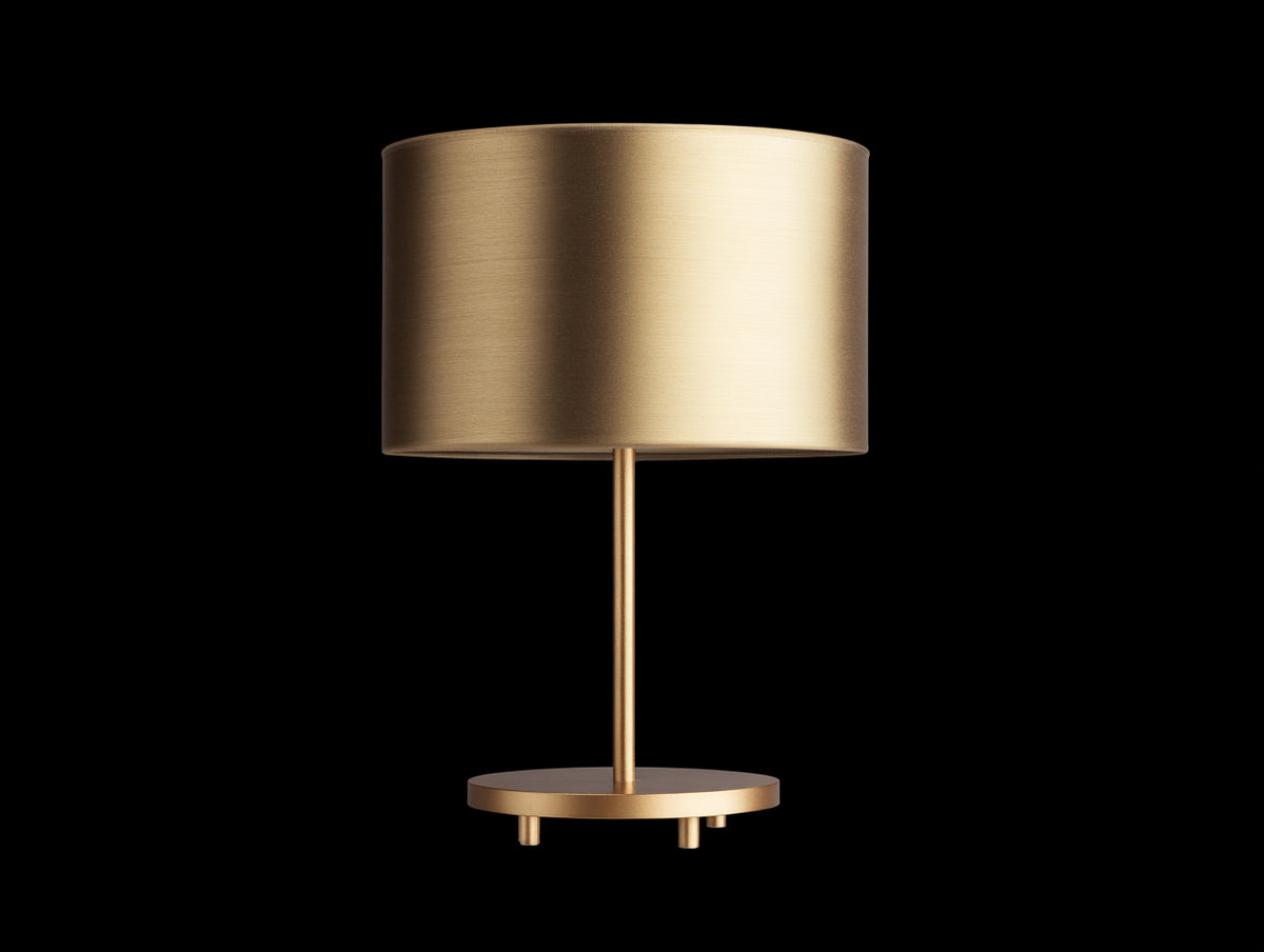 Lampe De Bureau en métal 30×30×45 cm - or brossé avec abat-jour cylindrique et base ronde surélevée pour chambre à coucher