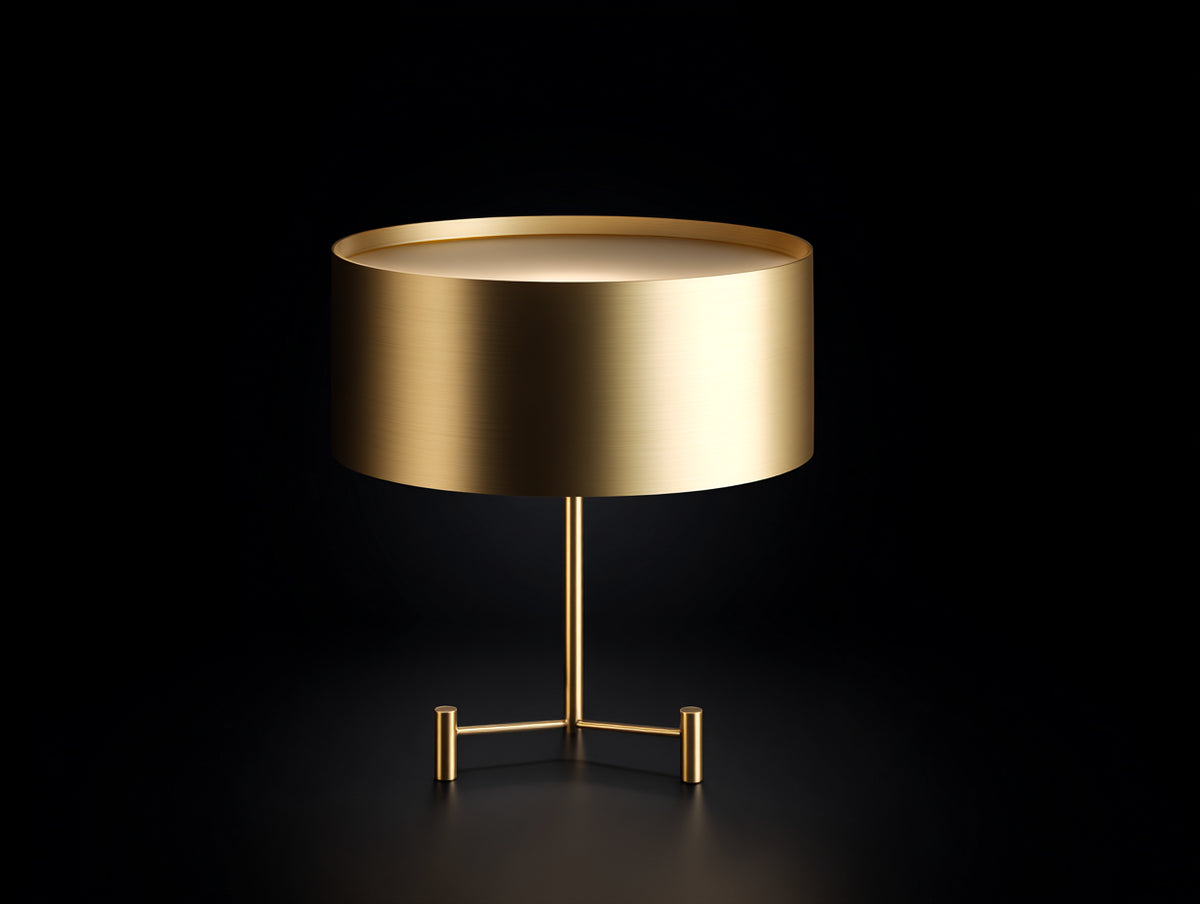 Lampe De Bureau en métal doré 28×28×46 cm - or brossé avec abat-jour cylindrique et base géométrique pour chambre à coucher